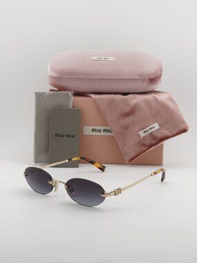 Miu Miu MUA54S ZVN5D1 Oval Rimless Sunglasses – Gold / Grey